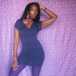 Body Central short sleeve tunic dress scrunched stretchy on the sides navy blue